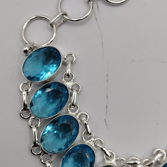 Swiss Blue Topaz Gemstone .925 Sterling Silver Bracelet Sz 7-8" - Picture 5 of 6